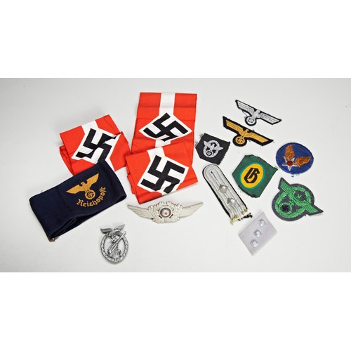 703 - LUFTWAFFE WWII OFFICERS VISOR CAP BADGE, an Anti-Aircraft Flak Battle Badge, a Reichspost Armband, t... 