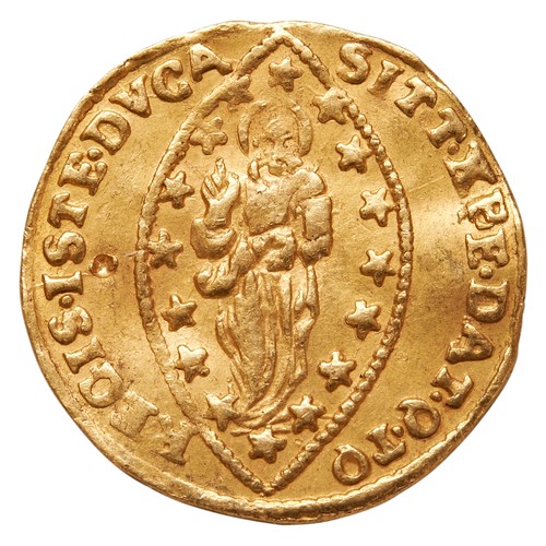 293 - ITALIAN STATES GOLD ¼ ZECCHINO CIRCA 1658, St. Mark with Doge, reverse with figure Of Christ.