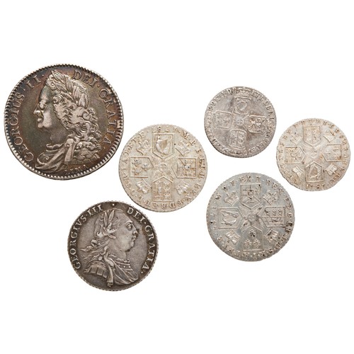 297 - GEORGE II LIMA SHILLING, 1745 and various other GII and GIII silver coins.