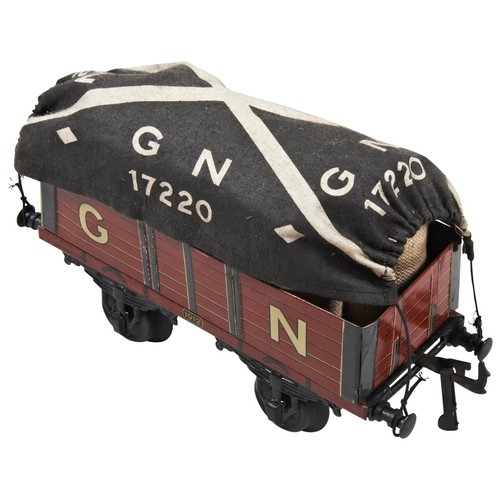 1498 - PRE WW1 GAUGE 1, BING GREAT NORTHERN RAILWAY, open goods wagons with loads of  six hessian sacks plu... 