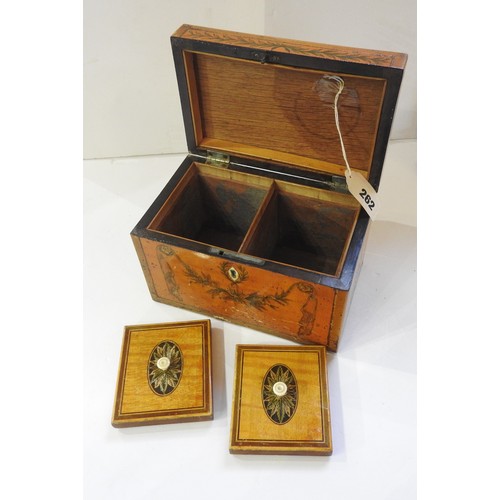 1890 - A LATE GEORGE III SATINWOOD AND INLAID TEA CADDYCIRCA 1810the underside bears an old hand written fa... 