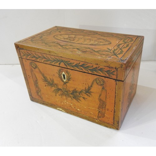 1890 - A LATE GEORGE III SATINWOOD AND INLAID TEA CADDYCIRCA 1810the underside bears an old hand written fa... 