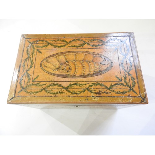 1890 - A LATE GEORGE III SATINWOOD AND INLAID TEA CADDYCIRCA 1810the underside bears an old hand written fa... 