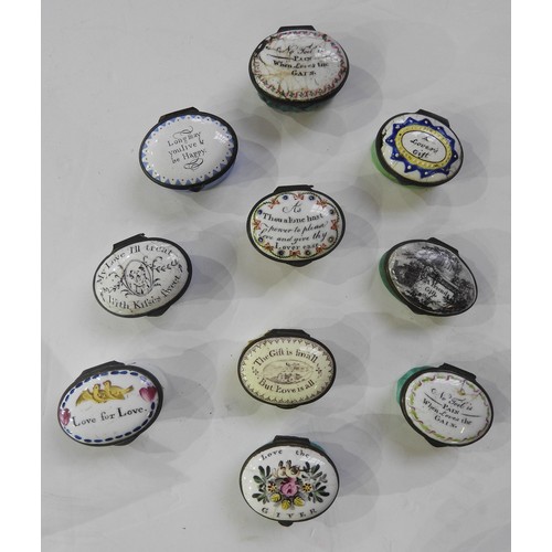 1937 - A GROUP OF TEN STAFFORDSHIRE ENAMEL PATCH BOXES18TH / 19TH CENTURYmostly probably Bilston4cm wide ap... 