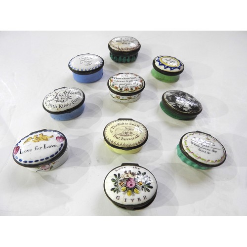 1937 - A GROUP OF TEN STAFFORDSHIRE ENAMEL PATCH BOXES18TH / 19TH CENTURYmostly probably Bilston4cm wide ap... 