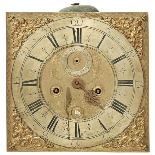 225 - AN 8 DAY LONGCASE MOVEMENT 12 inch brass dial, silvered chaptering signed Edw. Cockey, Warminster, e... 