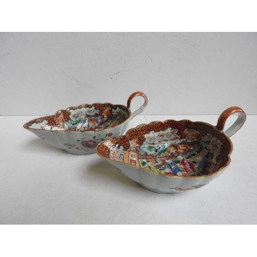 2145 - A PAIR OF CHINESE EXPORT MANDARIN PALETTE SAUCE BOATSQIANLONG PERIOD (1736-1795)18cm wide... 