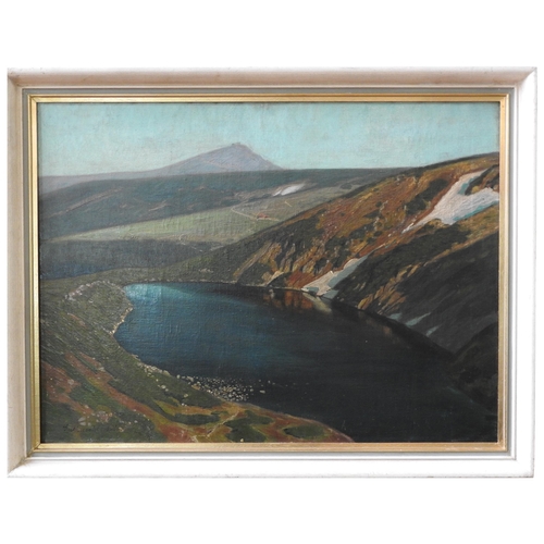 443 - ARTHUR GUTKNECHT NEBRA (b.1880) 'A LAKE IN THE HILLS' OIL ON CANVAS, signed in lower left corner54 x... 