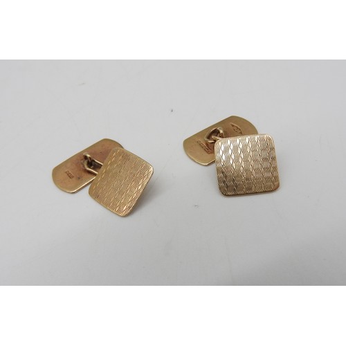 576 - A PAIR OF VINTAGE GOLD CUFF LINKS, each cuff link formed from square and rectangular panels, with en... 