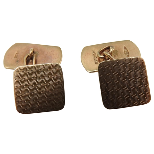 576 - A PAIR OF VINTAGE GOLD CUFF LINKS, each cuff link formed from square and rectangular panels, with en... 