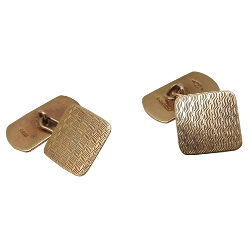 576 - A PAIR OF VINTAGE GOLD CUFF LINKS, each cuff link formed from square and rectangular panels, with en... 