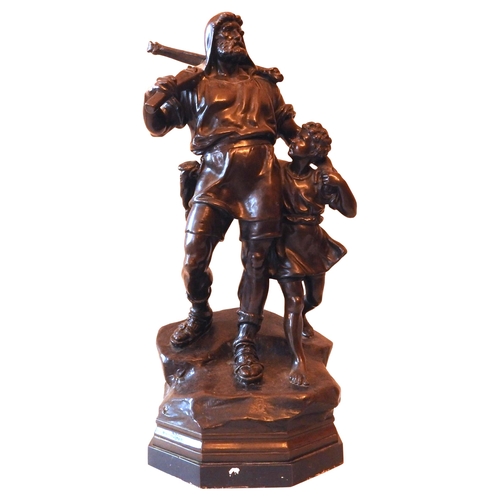 494 - RICHARD KISSLING (1848-1919) PATINATED BRONZE GROUP OF WILLIAM TELL AND HIS SON, naturalistically mo... 