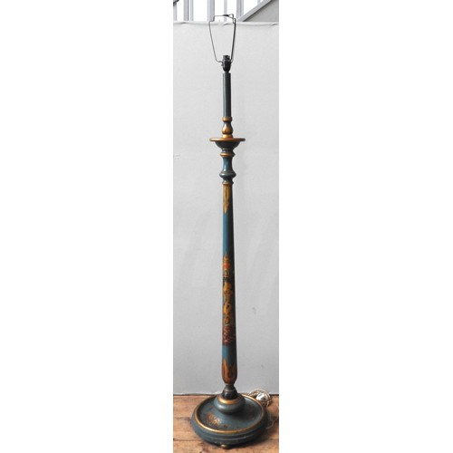 169 - A VINTAGE CHINOSERIE STANDARD LAMP, CIRCA 1920, the tapered column painted with a female courtier in... 