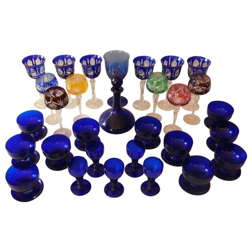 300 - A QUANTITY OF 19TH & 20TH CENTURY BLUE GLASS WARES, the lot includes a set of six cut glass wine... 