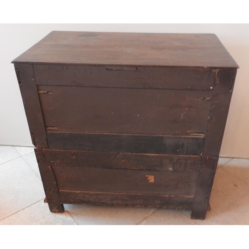 89 - AN OAK AND MAHOGANY 18TH CENTURY CHEST OF DRAWERS, four long graduated panelled drawers with mitre c... 