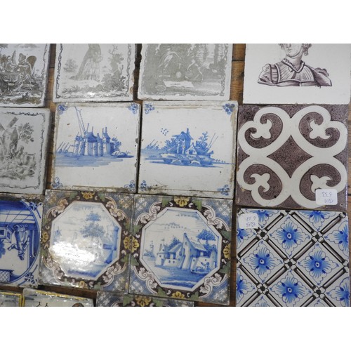 355 - A LARGE COLLECTION OF DELFT, BRISTOL DELFT AND OTHER TILES, 18TH AND 19TH CENTURY WITH SOME POLYCHRO... 