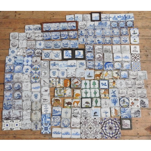 355 - A LARGE COLLECTION OF DELFT, BRISTOL DELFT AND OTHER TILES, 18TH AND 19TH CENTURY WITH SOME POLYCHRO... 