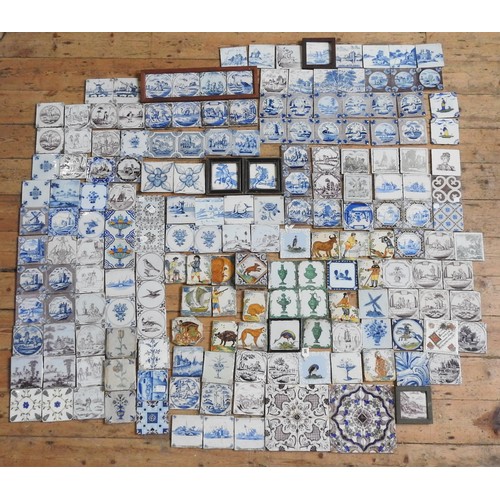 355 - A LARGE COLLECTION OF DELFT, BRISTOL DELFT AND OTHER TILES, 18TH AND 19TH CENTURY WITH SOME POLYCHRO... 