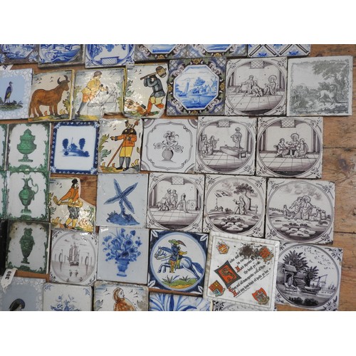 355 - A LARGE COLLECTION OF DELFT, BRISTOL DELFT AND OTHER TILES, 18TH AND 19TH CENTURY WITH SOME POLYCHRO... 