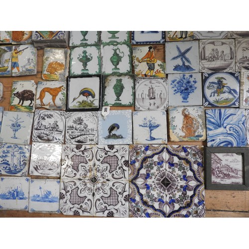 355 - A LARGE COLLECTION OF DELFT, BRISTOL DELFT AND OTHER TILES, 18TH AND 19TH CENTURY WITH SOME POLYCHRO... 