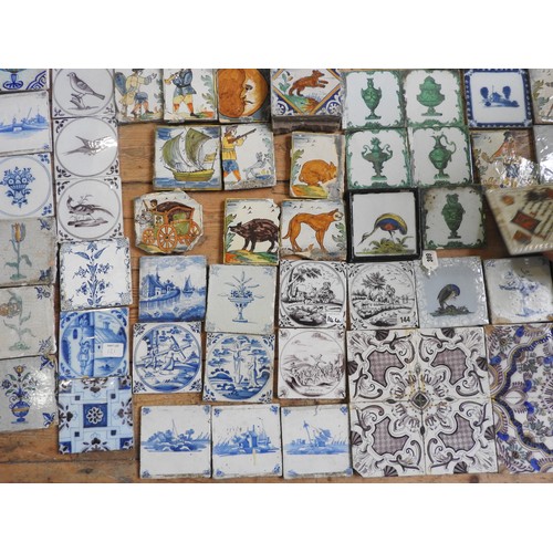 355 - A LARGE COLLECTION OF DELFT, BRISTOL DELFT AND OTHER TILES, 18TH AND 19TH CENTURY WITH SOME POLYCHRO... 