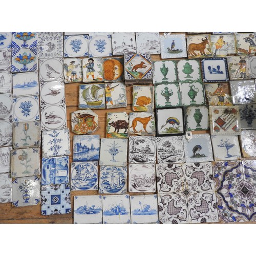 355 - A LARGE COLLECTION OF DELFT, BRISTOL DELFT AND OTHER TILES, 18TH AND 19TH CENTURY WITH SOME POLYCHRO... 