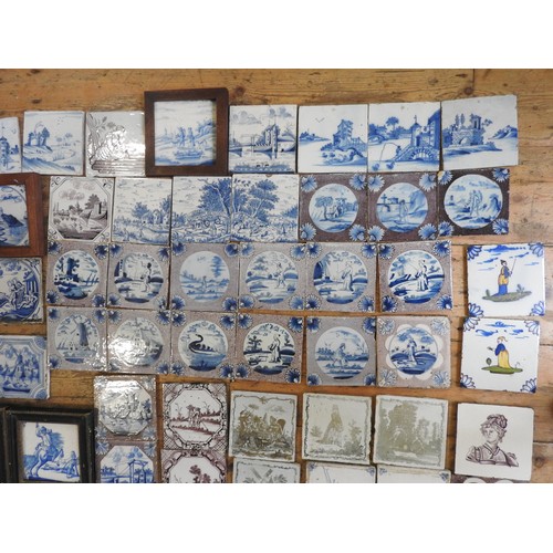 355 - A LARGE COLLECTION OF DELFT, BRISTOL DELFT AND OTHER TILES, 18TH AND 19TH CENTURY WITH SOME POLYCHRO... 