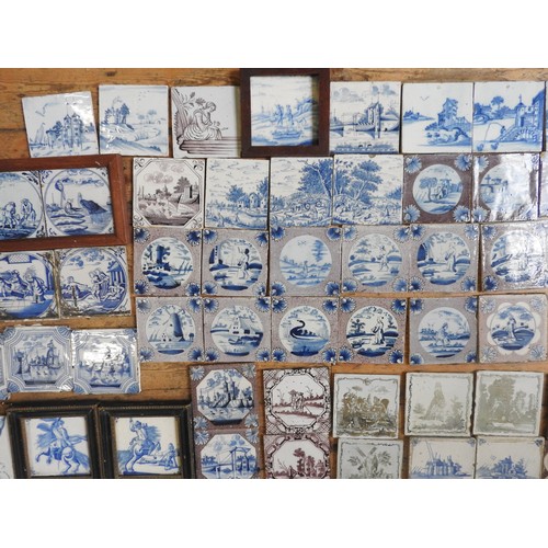 355 - A LARGE COLLECTION OF DELFT, BRISTOL DELFT AND OTHER TILES, 18TH AND 19TH CENTURY WITH SOME POLYCHRO... 