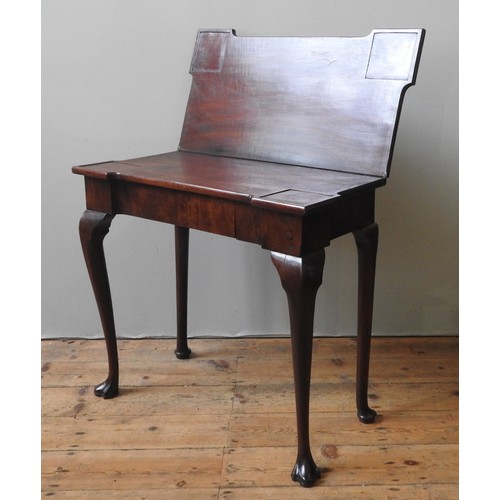 103 - A LATE 18TH / EARLY 19TH CENTURY MAHOGANY CARD TABLE, the rectangular fold over top with square cand... 