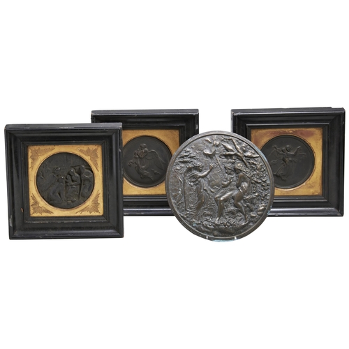 597 - A PAIR OF 19TH CENTURY FRAMED NEOCLASSICAL BRONZE PLAQUES one with a retailers label for Charles Dea... 