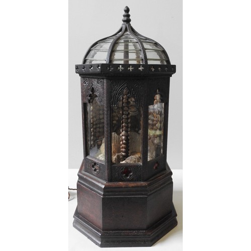 173 - AN UNUSUAL 19TH CENTURY OCTAGONAL TABLE TOP CABINET, Islamic style domed top with glazed arcaded pan... 