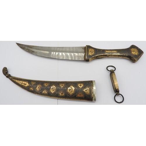 221 - AN IRAQI SILVER NIELLO DECORATED JAMBIYA AND SCABBARD, the reverse of the scabbard engraved with the... 