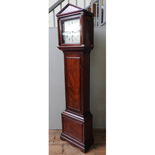 114 - AN 8 DAY MAHOGANY LONGCASE CLOCK, 12 inch silvered dial signed Geo. Mam Metcalfe, Newgate Street, Lo... 