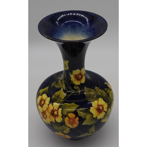 347 - A DOULTON LAMBETH FAIENCE VASE BY MARY BUTTERTON, CIRCA 1890, bolster form with slender neck and fla... 