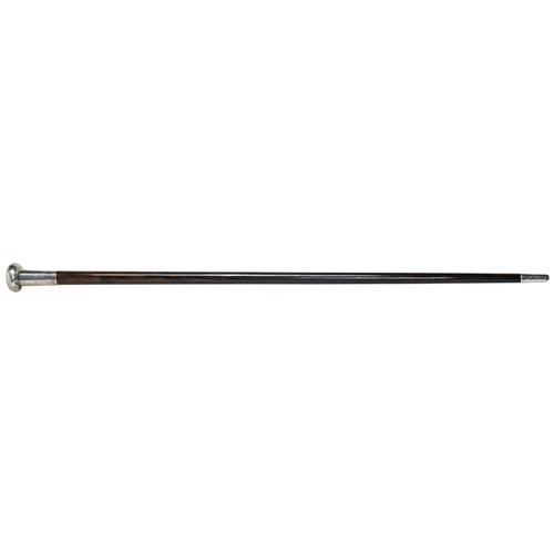 594 - A CHINESE WALKING STICK MADE OF IRON WOOD, the heavy loaded silver top with a ‘Canton’ m... 