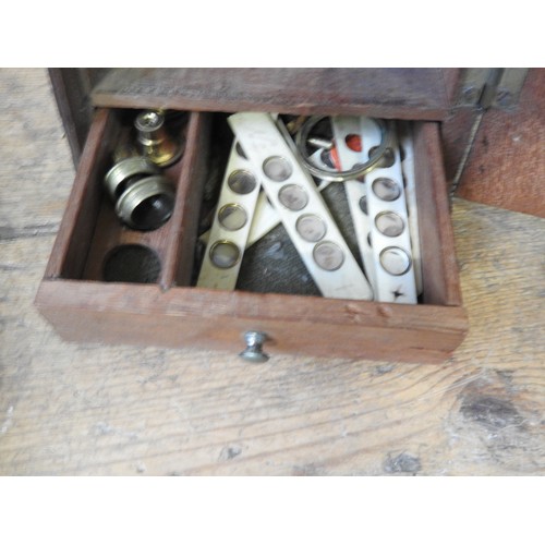 368 - A CULPEPPER TYPE PYRIMIDAL MAHOGANY MICROSCOPE CASE WITH A TWELVE PREPARED SLIDES,  a mahogany surgi... 