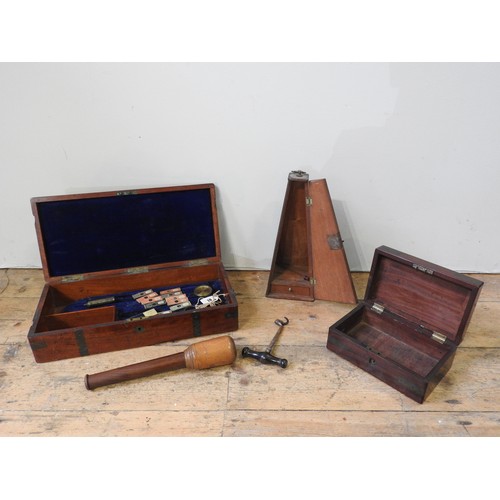 368 - A CULPEPPER TYPE PYRIMIDAL MAHOGANY MICROSCOPE CASE WITH A TWELVE PREPARED SLIDES,  a mahogany surgi... 