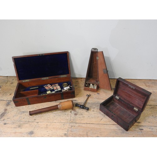 368 - A CULPEPPER TYPE PYRIMIDAL MAHOGANY MICROSCOPE CASE WITH A TWELVE PREPARED SLIDES,  a mahogany surgi... 