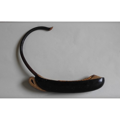 463 - A SAUNG OR BURMESE HARP WITH LONG CURVED NECK AND LACQUERED SOUND BOX AND GILDED DECORATION.(repaire... 