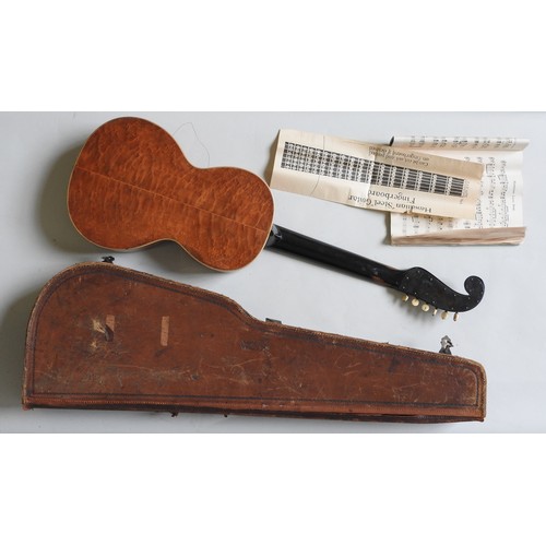 460 - A 19TH CENTURY ROMANTIC ERA GUITAR inlaid with mother of pearl, the headstock With engraved brass ‘p... 