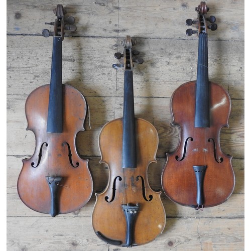 464 - A VIOLIN BEARING THE TRADE PLATE FOR HERMANN SCHLOSSER IN ERLBACH in a wooden case, another with lab... 