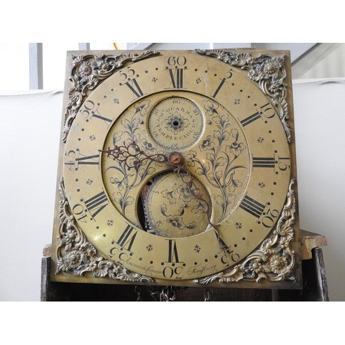 121 - A 30 HOUR OAK LONGCASE CLOCK The 12 inch brass dial signed within the subsidiary seconds Josh Quarma... 