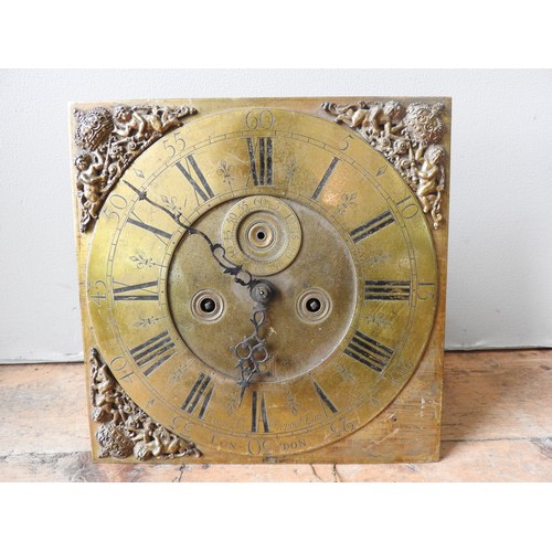 122 - AN 8 DAY LONGCASE MOVEMENT. 12 Inch brass dial signed Joseph Saer, Perpool Lane, London, subsidiary ... 