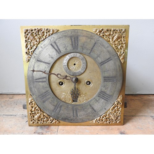 123 - AN 8 DAY LONGCASE MOVEMENT. 12 Inch brass dial signed Edward Aldridge, Deale, subsidiary seconds, da... 