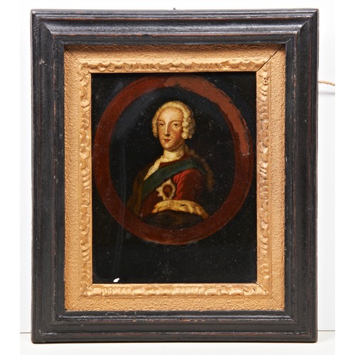 427 - A REVERSE GLASS PRINT OF ST CECILIA (AF) another smaller of a George III with ink inscription to the... 