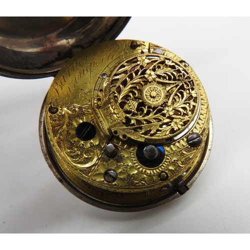 559 - A SILVER PAIR CASED POCKET WATCH THE MOVEMENT SIGNED BARKER 3399, the case hallmarked for London 179... 