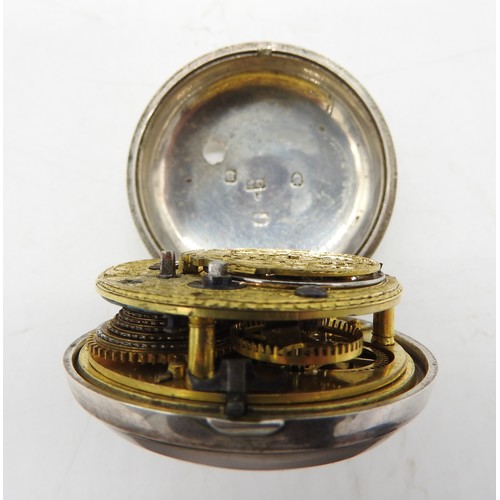 559 - A SILVER PAIR CASED POCKET WATCH THE MOVEMENT SIGNED BARKER 3399, the case hallmarked for London 179... 