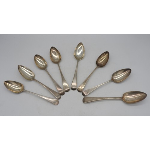 541 - A MIXED GROUP OF GEORGIAN SILVER TABLE SPOONS, seven of the group carrying monograms, all bearing Lo... 