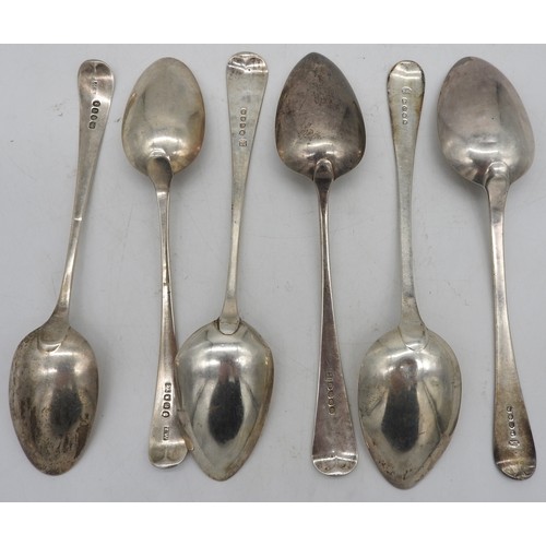 546 - THREE PAIRS OF GEORGE III SILVER SERVING SPOONS, Old English form, all with engraved monograms22.5 c... 