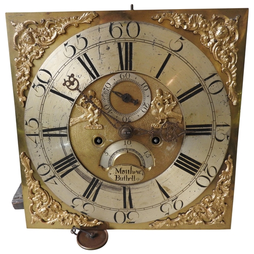 125 - AN 8 DAY LONGCASE MOVEMENT 12 1/2 inch brass dial signed Matthew Bushell; matted centre with appliqu... 